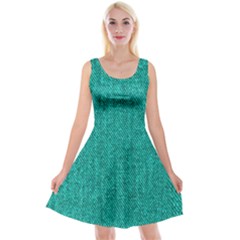 Green Denim Reversible Velvet Sleeveless Dress