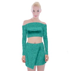 Green Denim Off Shoulder Top with Mini Skirt Set