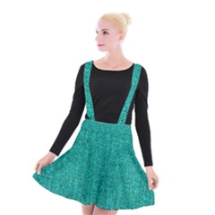 Green Denim Suspender Skater Skirt