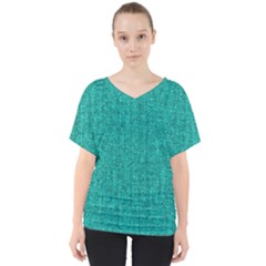 Green Denim V-Neck Dolman Drape Top