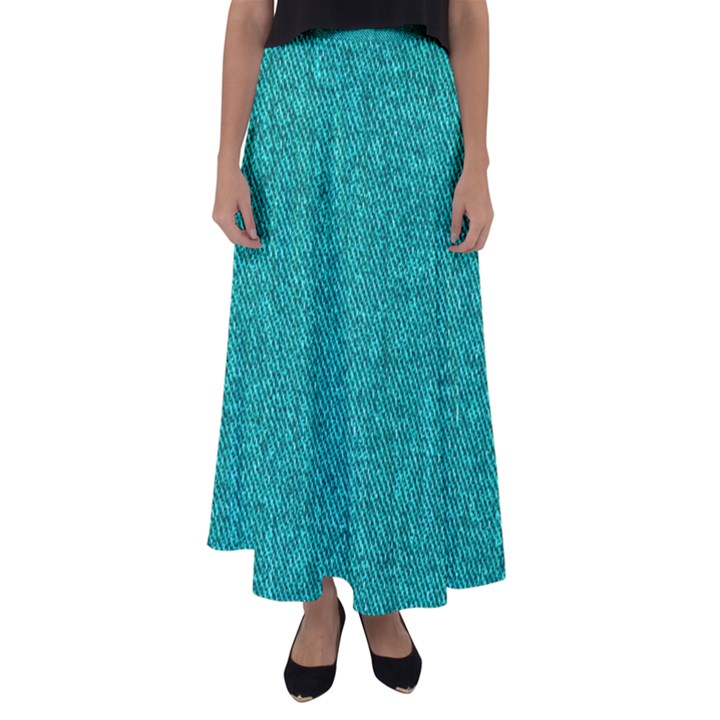 Green Denim Flared Maxi Skirt