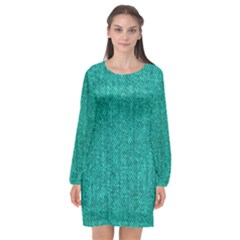 Green Denim Long Sleeve Chiffon Shift Dress 