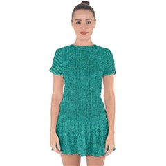 Green Denim Drop Hem Mini Chiffon Dress