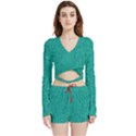 Green Denim Velvet Wrap Crop Top and Shorts Set View1