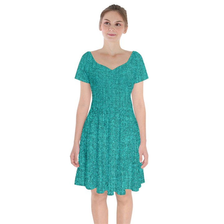 Green Denim Short Sleeve Bardot Dress