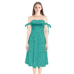 Green Denim Shoulder Tie Bardot Midi Dress