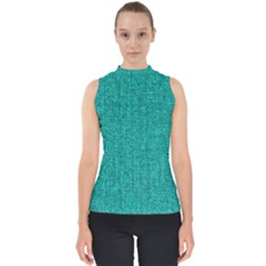 Green Denim Mock Neck Shell Top