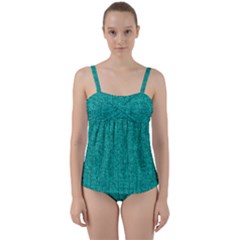 Green Denim Twist Front Tankini Set