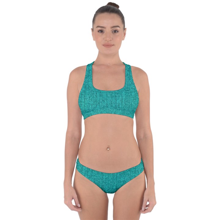 Green Denim Cross Back Hipster Bikini Set