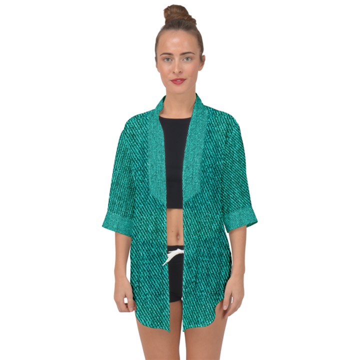 Green Denim Open Front Chiffon Kimono