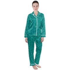 Green Denim Satin Long Sleeve Pajamas Set