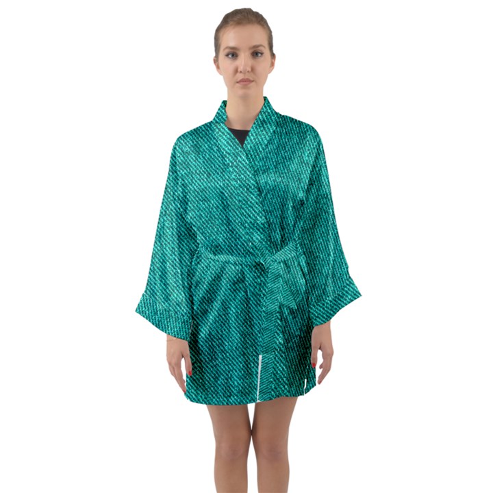 Green Denim Long Sleeve Satin Kimono