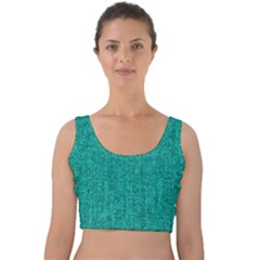 Green Denim Velvet Crop Top