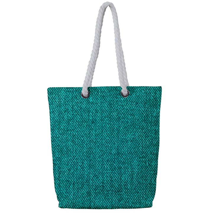 Green Denim Full Print Rope Handle Tote (Small)