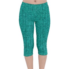 Green Denim Velvet Capri Leggings 