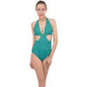 Green Denim Halter Front Plunge Swimsuit View1