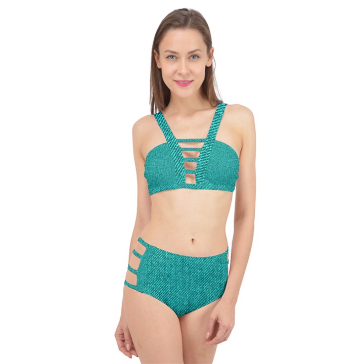 Green Denim Cage Up Bikini Set