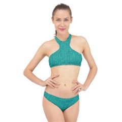 Green Denim High Neck Bikini Set