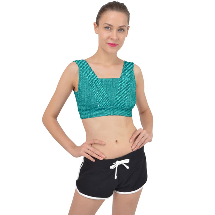 Green Denim V-Back Sports Bra