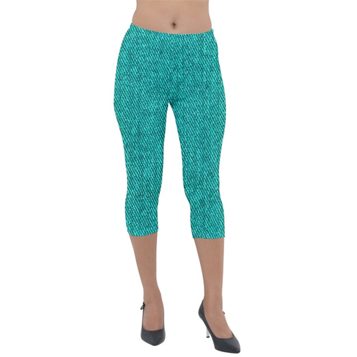 Green Denim Lightweight Velour Capri Leggings 