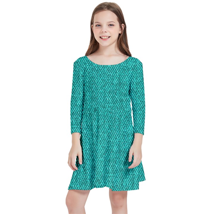 Green Denim Kids  Quarter Sleeve Skater Dress