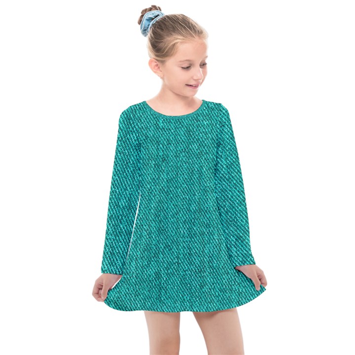 Green Denim Kids  Long Sleeve Dress