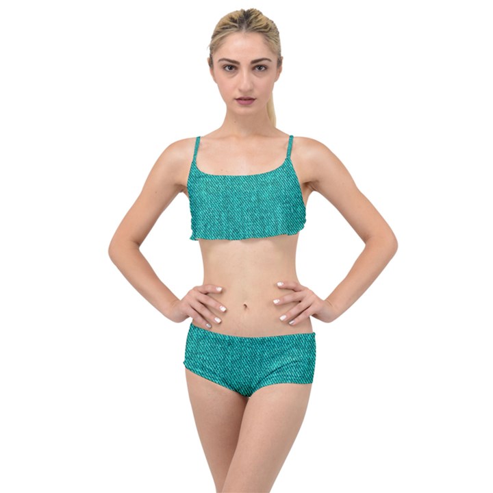 Green Denim Layered Top Bikini Set