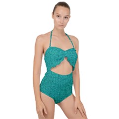 Green Denim Scallop Top Cut Out Swimsuit