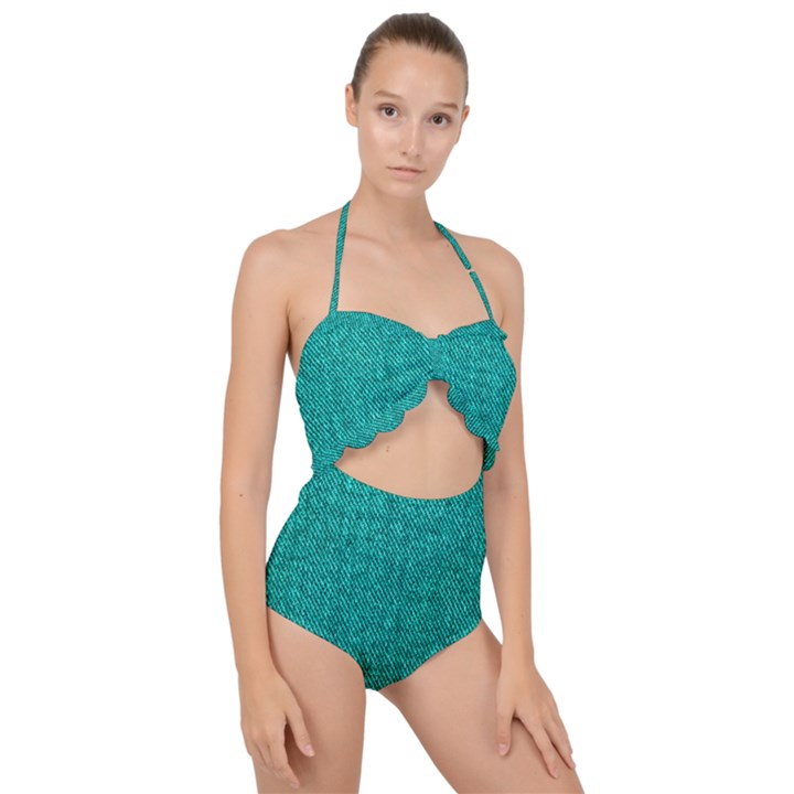 Green Denim Scallop Top Cut Out Swimsuit