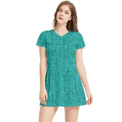 Green Denim Short Sleeve V-Neck Dress