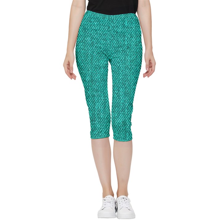 Green Denim Inside Out Lightweight Velour Capri Leggings 