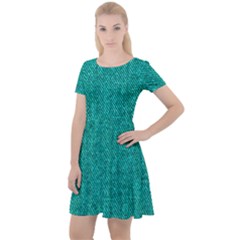 Green Denim Cap Sleeve Velour Dress 