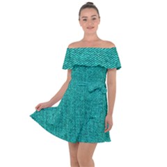 Green Denim Off Shoulder Velour Dress by ArtsyWishy