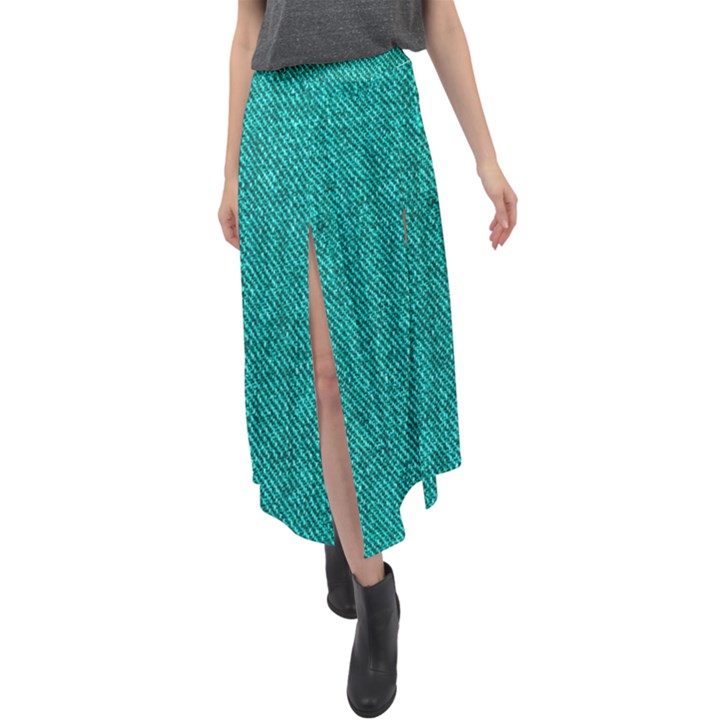 Green Denim Velour Split Maxi Skirt