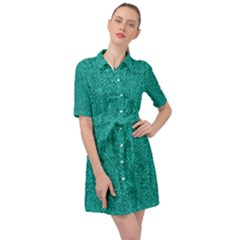 Green Denim Belted Shirt Dress