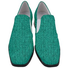 Green Denim Women Slip On Heel Loafers