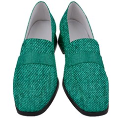 Green Denim Women s Chunky Heel Loafers