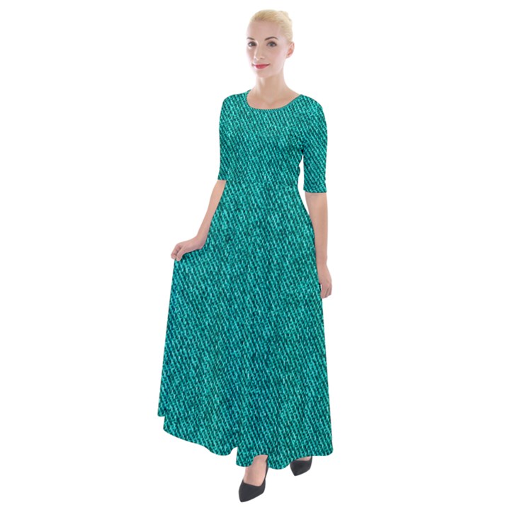 Green Denim Half Sleeves Maxi Dress