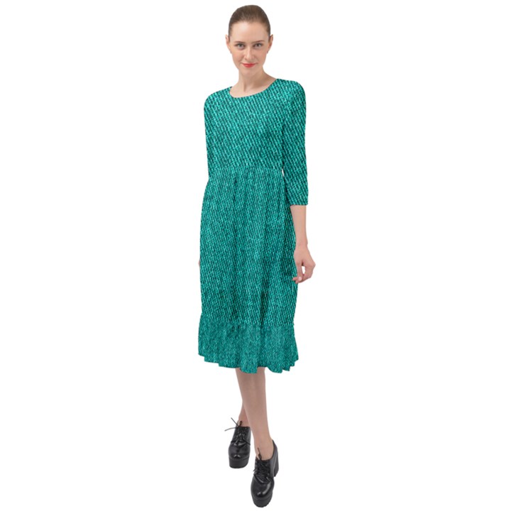 Green Denim Ruffle End Midi Chiffon Dress