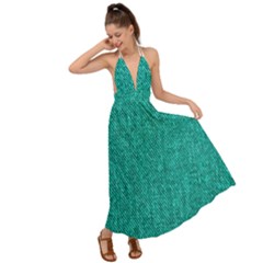 Green Denim Backless Maxi Beach Dress