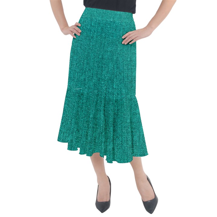 Green Denim Midi Mermaid Skirt