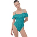 Green Denim Frill Detail One Piece Swimsuit View1