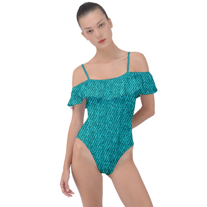 Green Denim Frill Detail One Piece Swimsuit