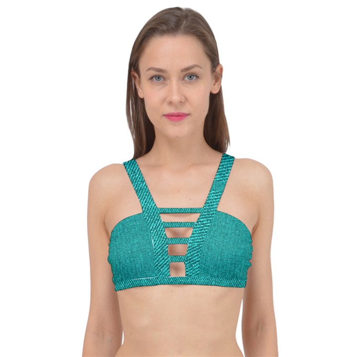 Green Denim Cage Up Bikini Top