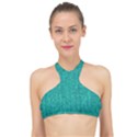 Green Denim High Neck Bikini Top View1