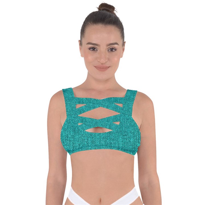 Green Denim Bandaged Up Bikini Top