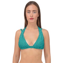 Green Denim Double Strap Halter Bikini Top