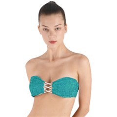 Green Denim Twist Bandeau Bikini Top