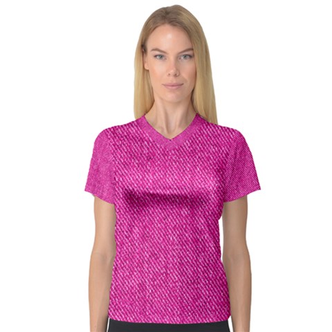 Pink Denim Design  V-neck Sport Mesh Tee by ArtsyWishy