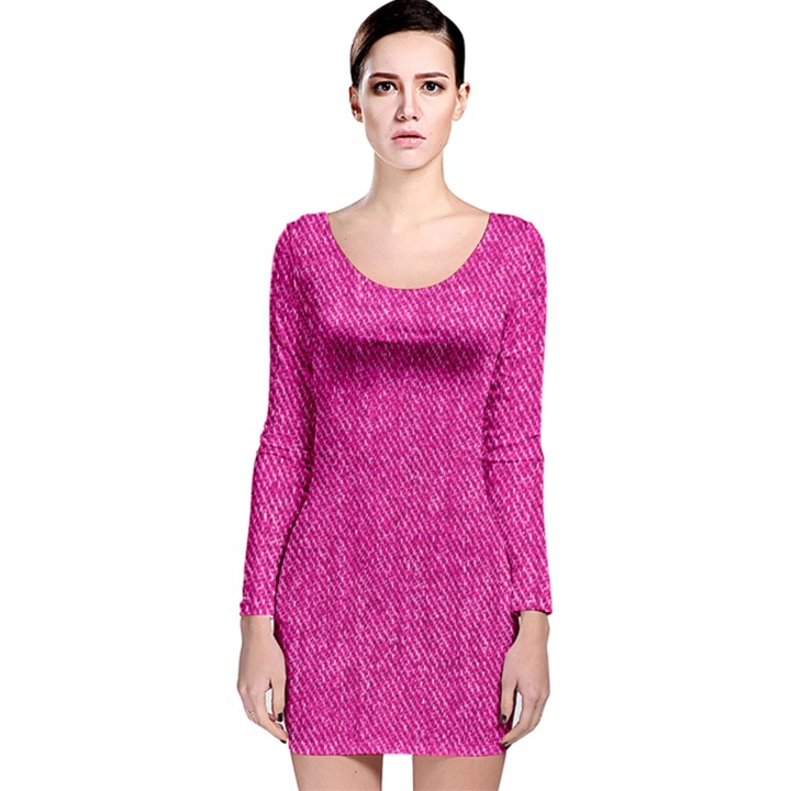 Pink Denim Design  Long Sleeve Velvet Bodycon Dress